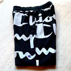 Champion LIFE Men's Reverse Weave Cut Off All Over Print Script Black Shorts